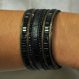 Black Crystal & Leather Bracelet