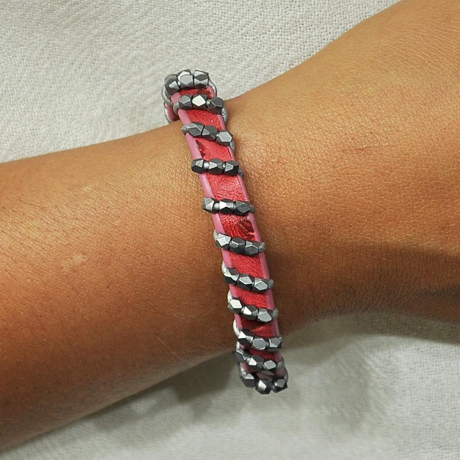 Dark Pink & Gunmetal Bracelet