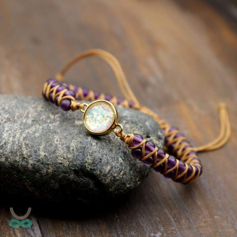 Brazalete de amistad de amatista y ópalo - Pulsera