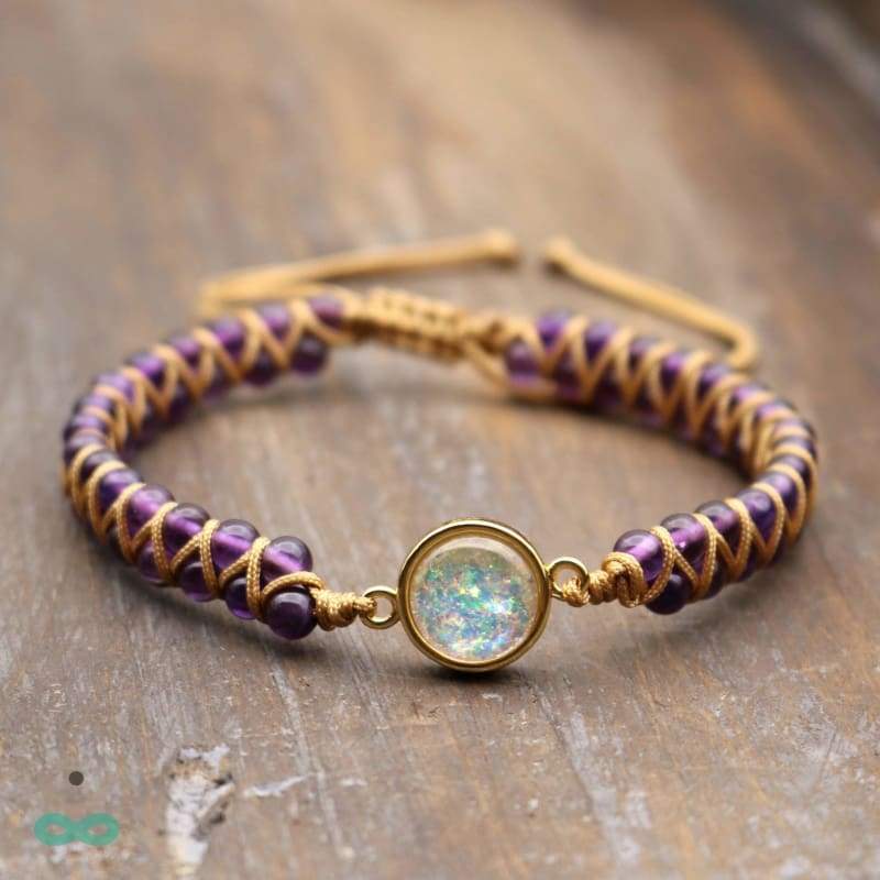 Brazalete de amistad de amatista y ópalo - Pulsera